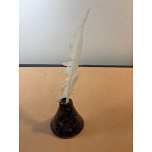 Bastine Pottery Ink Well And Quill Signed Deep Blue Speckled 2.5"Tall 2011 Retro